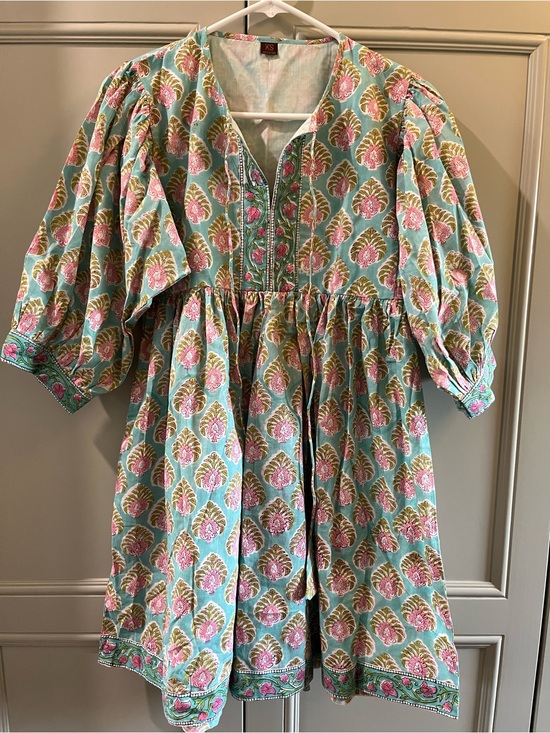 Dresses & Skirts - Floral Handblock Puff Sleeve Mini